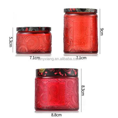 China Factory custom home fragrance candle, hot sales 4 oz glass candle jar with lid, Embossed Glass Jar Candle for sale