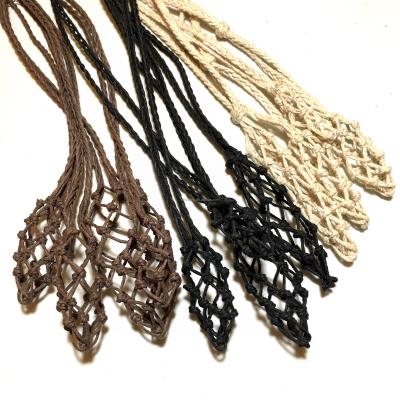 China Factory Custom Empty Multiple Stone Pouch Necklace, Macrame stone holder, Extra-large Hemp Macrame Stone-Holder Necklace for sale