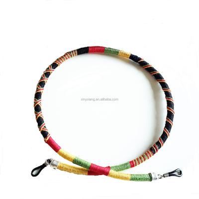 China Factory Wholesale Hippie Jewelry Glasses Chain Rasta Colors Eyeglass Lanyard, Thread wrapped colors ID card lanyards holder for sale