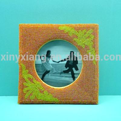 China Factory custom beaded decorative photo frame, hand embroidery picture frame, sequin photo frame for sale