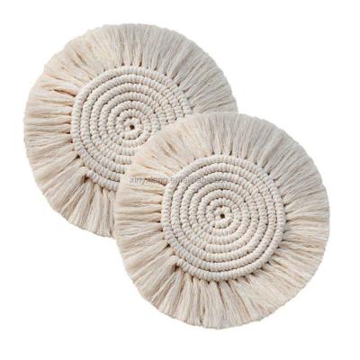 China Factory Wholesale Handmade Macrame Coasters, Cotton Rope Braided Placemats, Round shape Table Decoration, Heat Resistant Cup Mat for sale