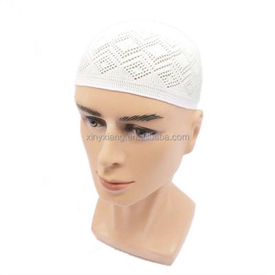 China Factory Custom Knitted Muslim Prayer Mens Kufi Hat with Trapezoid Pattern, Cotton Open-Knit Turkish Muslim Islamic Kufi Hats for sale