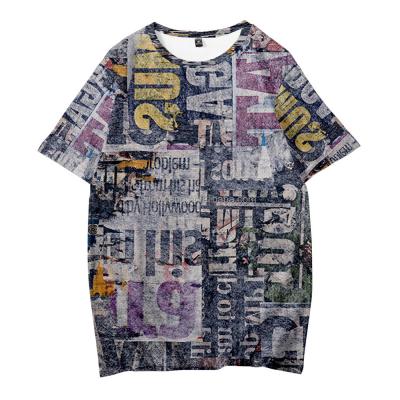 China Factory Wholesale Men Newspaper Print V-Neck T-shirt, 3D Digital Printed Men's T-shirt Multi Color, Newspaper Full Print T shirt for sale