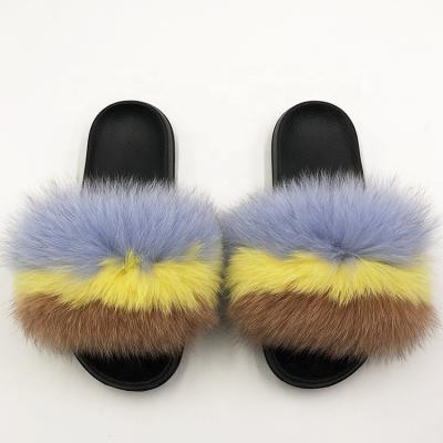 China Soft Summer Fashion Trend Fox Fur Indoor Women Slippers Real Home Slippers Plush Sandals for sale