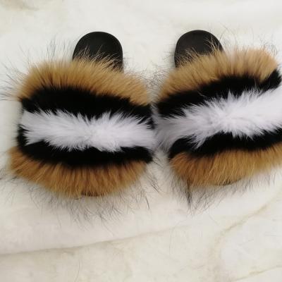 China Fashion Trend Selling Hot Fur Slipper Women Real Fur Slides Fox Fur Slippers for sale