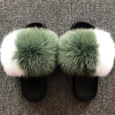 China Fashion trend new arrival wholesale real fox soft mixed color fur slips fur women slippers for sale