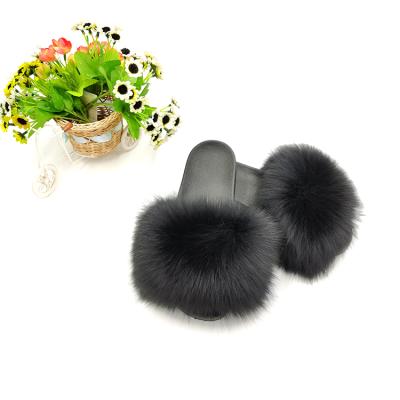 China Luxury Fox Fur Slippers Fashion Trend Women's Fur Slippers Fashion Fluffy Fur Slippers for sale