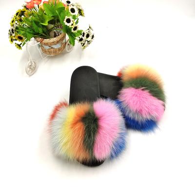 China Fashion trend factory real fur wool fox fur slides real direct wholesale indoor women slippers for sale