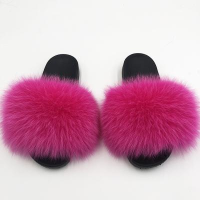 China Fashion Trend Women's Fur Real Slides Slippers Sunmmer Toe Fox Fur Slippers Open for sale