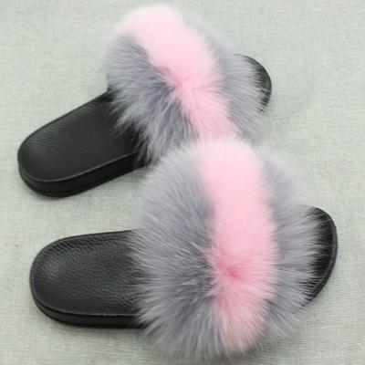 China Wholesale Fashion Trend Fox Fur Slippers Women Fluffy Multicolor Slides for sale