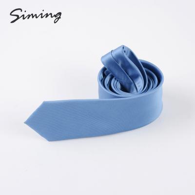 China Any Pantone Code 500gr Double Color Brushed For Sale Customized No Logo Sky Blue Skinny Tie for sale