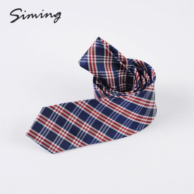 China Unique Styled Skinny Tie For Fashion Hand Made Blue Boy Young Men Factory Price Fast Delivery British Red Cross Plaid Tie for sale