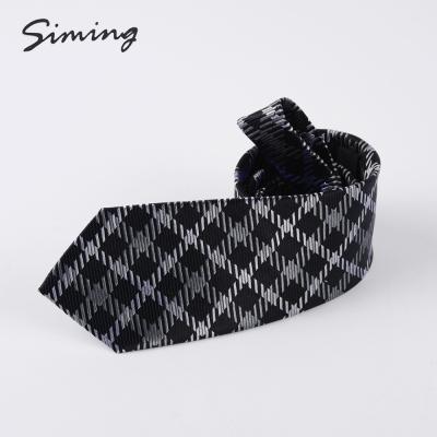 China Fashion style fast delivery custom made goods in stock brand fashion stripe check thin polyester black tie for men for sale