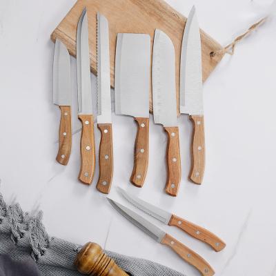 China Sustainable Amazon sells 14 high quality stainless steel kitchen knife sets with wooden handles for sale