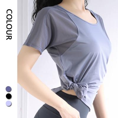 China Casual Loose Top Mesh Training Yoga Shirts Selling Gym Sports Running Quick Dry Warm Breathable Wear For Women for sale