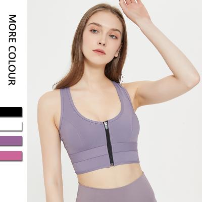 China Front Zipper Sports Bra Long Breathable Sports Underwear Vest Fitness Yoga Wear Tops Shockproof Yoga Bra for sale