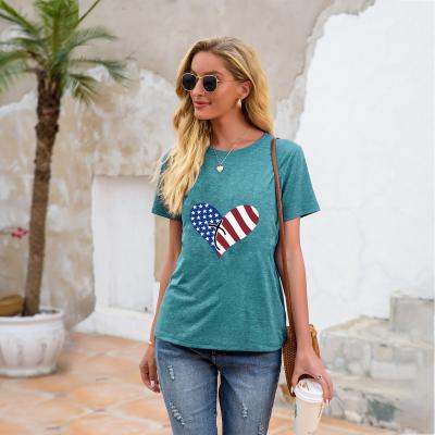 China QUICK DRY Women's Outdoor Love Short Sleeve Shirt Fashion Simple Flag Printed Around The Neck T-shirt for sale