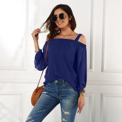 China 2021 Latest QUICK DRY Women's Spring And Summer One-Shoulder Strap Chiffon Long Sleeve Shirt for sale