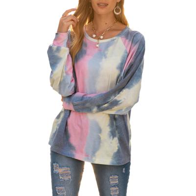 China Viable Wholesale Woman Tops Fashion Casual Tie Dye Crew Neck Long Sleeve Plus Size Sweaters for sale