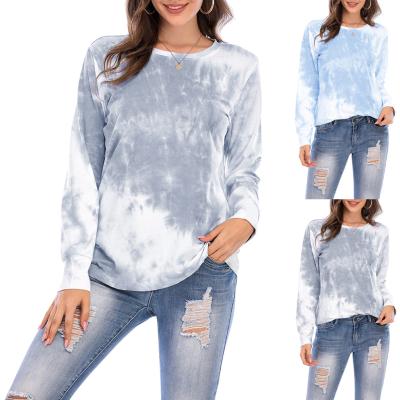 China Wholesale Plus Size Woman Tops Fashionable Tie Dye Crew Neck Plus Size Casual Women's Long Sleeve T-Shirts for sale