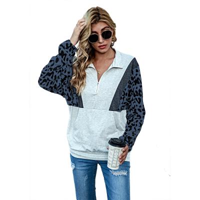 China Viable hot sale woman tops fashionable clothes leopard turn-down collar plus size women's sweatshirts for sale