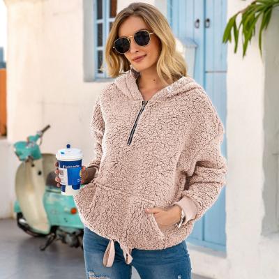 China Artificial Wool Viable Top Plush Solid Color Fashion Hooded Sweater Plus Size Women's Pullover Hoodie for sale