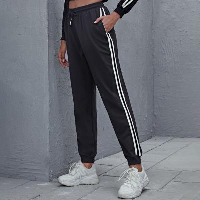 China Wholesale Custom Made Cotton Breathable Polyester High Waist Casual Women Stripe Jogger Sweatpants for sale