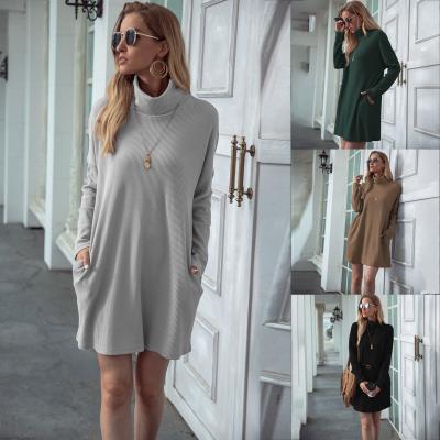 China Anti-Wrinkle Ladies Dress Woolen Women's Solid Color Fashion Outdoor Dress Anti-wrinkle High Collar Casual Long Sleeve for sale