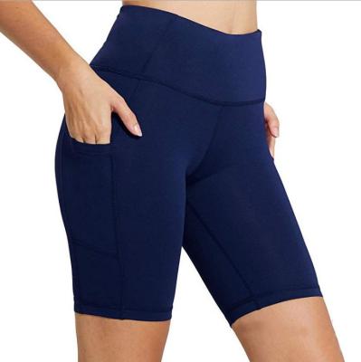 China Wholesale Breathable High Waist Workout Women Yoga Running Shorts And Gaiters With 1 Side Pocket for sale