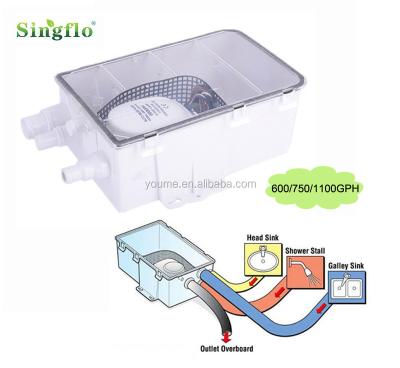 China Hot Sale 1100GPH Automatic Shower Singflo Flow 12v/24v DC Wedge /drain Box Shower Pump for sale