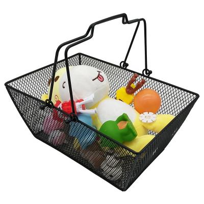 China Cosmetics Store Black Powder Coated Grocery Basket For Cosmetics Store Wire Mesh Toy Basket With Metal Handles Baskets For Gifts Laundry for sale