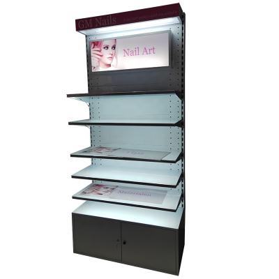 China Disassemble Black Retail Custom Metal Nail Polish Salon Sale Display Floor Rack Shelf For Cosmetic Beauty Products for sale