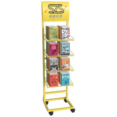 China Disassemble Portable Retail Cheap Price Supermarket Metal 4 Basket Kid's Book Display Rack Kids Floor Stand for sale