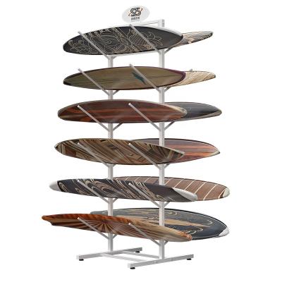 China Disassemble Double Sided Metal Exclusive Folding Children's Shop Store Adult Clay Surfboard Sports Product Display Rack Shelf for sale