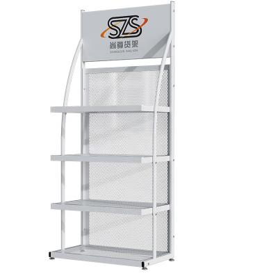 China Disassemble Floor Metal Essential Oil Display Rack For Auto Parts Shop With Shelves for sale