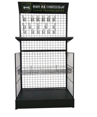 China Disassemble Free Standing Clothes Shop Floor Bag Rack Wire Mesh Grid Cleaning Product Hanging Racks And Display Racks for sale