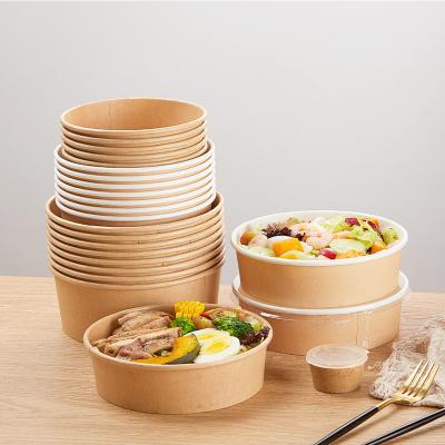 China 8/12/14/16/20/26/32/40oz Single Wall Food Paper Bowl With Lids Kraft Paper Salad Bowl Round Shape Kraft Paper Salad Bowl for sale