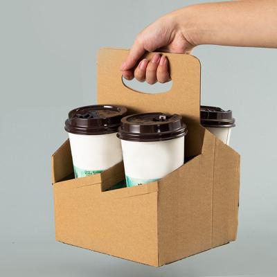 China DOUBLE WALL Portable 2/4/6 Cup Holder Bubble Tea Take Out Box Foldable Corrugated Reusable Cardboard Coffee Cup Paper Holder Tray for sale