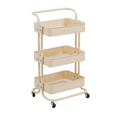 China Good Quality Modern 3 Tier Kitchen Makeup Storage Rack Foldable Trolley Cart Organizer with Wheels for sale