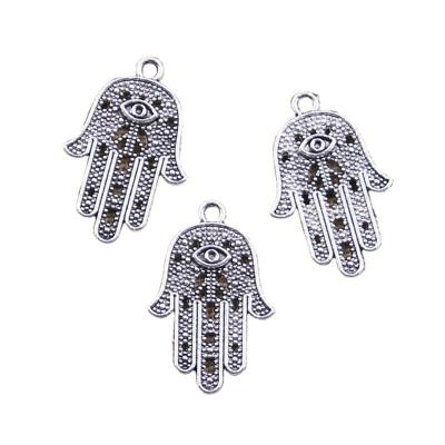 China Vintage Charms Eye Hamsa Palm Fatima Hand Pad 23x15mm Handmade Making Fit, Vintage Color Tibetan Silver Pendants, DIY For Bracelet for sale