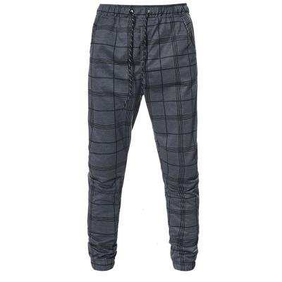 China New Men's Retro Cargo Pants Breathable Casual Plaid Harem Pants ElasticTrousers Male Fit ElasticTrousers for sale