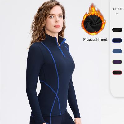 China Breathable Customized Athletic Women's Gym Women's Gym Shirt Outdoor Sport Workout Lined Compression Fleece Long Sleeve for sale