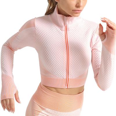 China Women Breathable High Current Yoga Shirts Collar Jacket Active Wear With Zipper Long Sleeve Tops Workout Jacket for sale