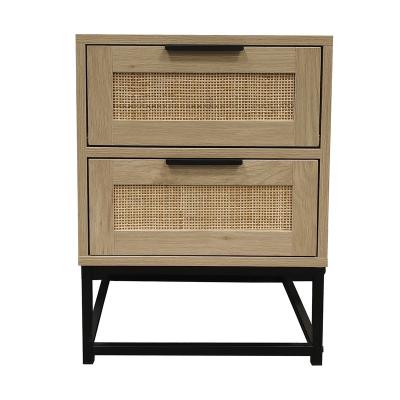 China (Other) Huayi Nightstand Storage Adjustable Bedside Table in Cane Rattan Iron Stand Bedside Cabinet for sale