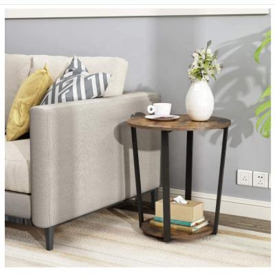 China Hot Sale Industrial Nightstand Adjustable Storage Rack Brown 2 Tier Round Side Table(Other) for sale