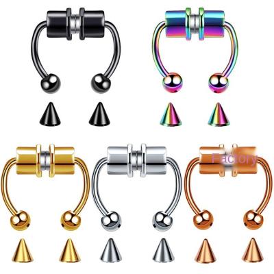 China Retro New Stainless Steel Fake Magnet Nose Ring Circle Nose Ring Magnetic Non-perforated Horseshoe Body Piercing Jewelry for sale