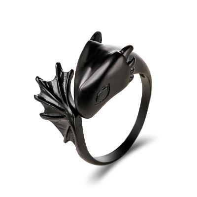 China Europe and America Angel Devil Ring Gothic Pterosaur Ring Open Couple Rings Dark Small Black Ring Fashionable Jewelry for sale