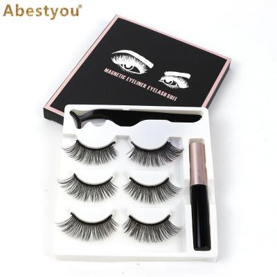 China Abestyou Thick Magnet False Eyelashes Magnetic Case 3 Pairs 3d Magnetic Eyelashes With Custom Packing for sale