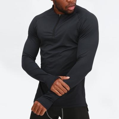 China 2021 QUICK DRY Top Selling Thumb Hole Long Sleeve Breathable Quick Dry Men's Half Zipper Gym Shirts for sale