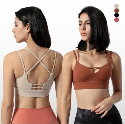 China Breathable Sports Bra Double Strap Yoga Fitness Bra Cross Back V-Neck Sports Bra Fitness Bra for sale